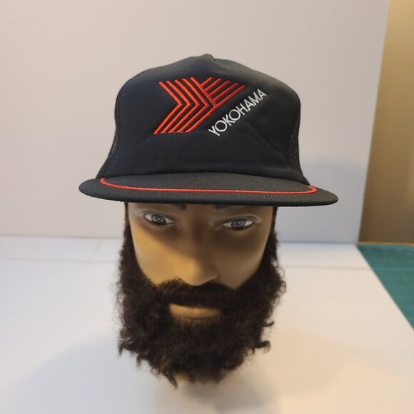 Vintage 90s Yokohama Embroidered Adjustable Mesh Trucker Hat - Picture 1 of 6